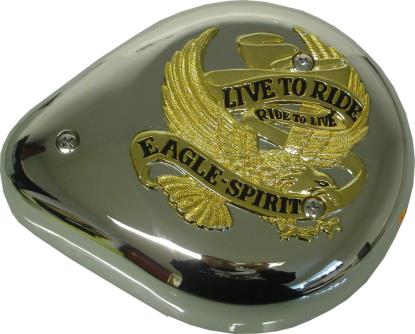 Picture of Air Filter Tear Drop Chrome with Gold Banner & Live to Ride