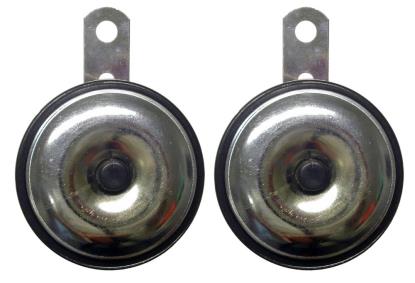 Picture of Horn 12 Volt Chrome front with black body O.D.75mm (Pair)