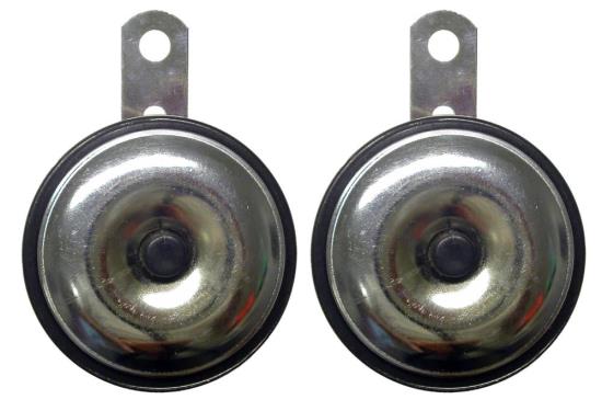 Picture of Horn 12 Volt Chrome front with black body OD 75mm 12V DC (Pair)
