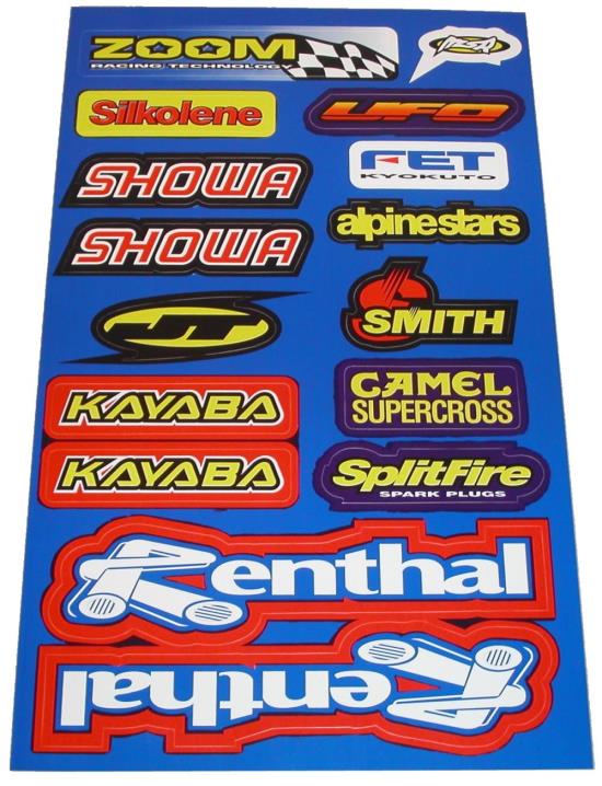 Picture of Stickers Assorted Renthal, Splitfire, Showa (5 Sheets Per Kit)