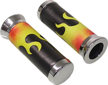 Picture of Grips Leather Flame Style Chrome Ends to fit 1" Handlebars (Pair)