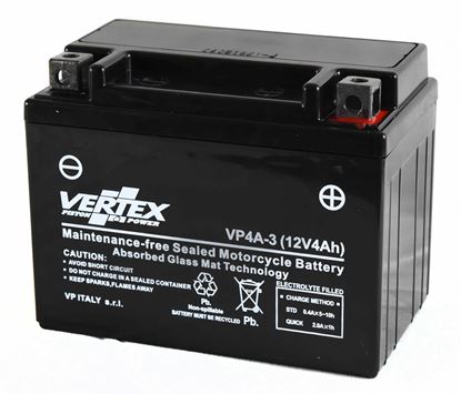 Picture of 12 Volt 12v Vertex VP4A-3 Battery CB4L-B L:120mm H:93mm W:70 REF: YB4