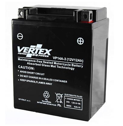 Picture of 12 Volt 12v Vertex VP14A-3 Battery CB14L-A2 & L-B2 L:135 H:166 W:92 RE