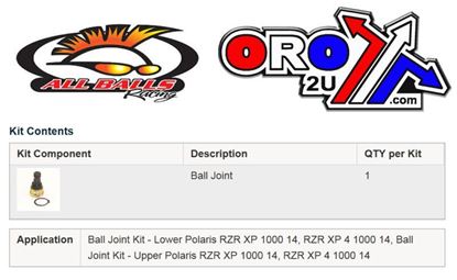 Picture of UPPER / LOWER BALL JOINT KIT ALLBALLS 42-1051, 1000 RZR