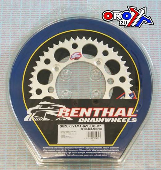 Picture of REAR SPROCKET RENTHAL 121 ULTRALITE 121-428-50 SILVER SUZUKI, YAMAHA,