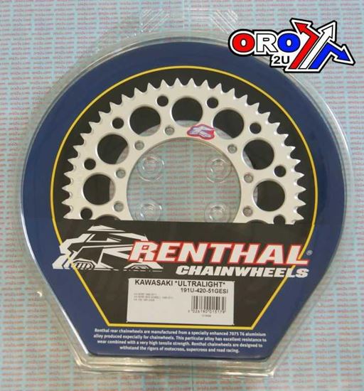 Picture of REAR SPROCKET RENTHAL 191 SILVER ULTRALITE 191-420-51